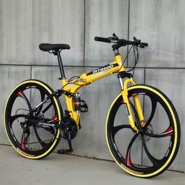 Unisex adult mountain bike with ergonomic frame and front suspension