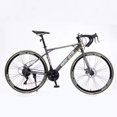 Modern adult road bike with fashionable frame and disc brakes from factory