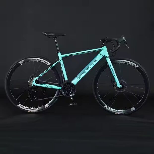 Carbon steel road bike with gears and drop handlebar