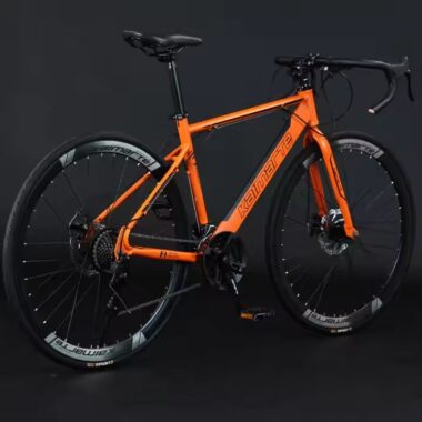 Carbon steel road bike with gears and drop handlebar