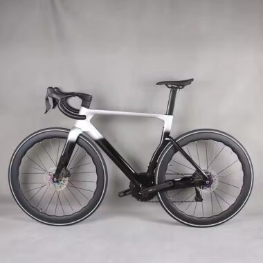 Full carbon fiber road bike with aerodynamic frame and disc brakes