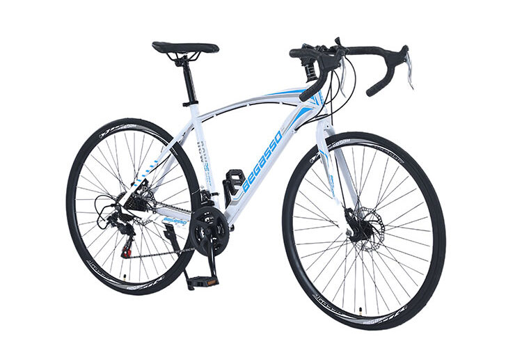 Unisex adult racing road bike with lightweight frame and drop handlebars