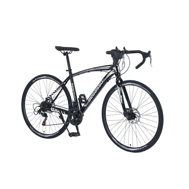 Unisex adult racing road bike with lightweight frame and drop handlebars