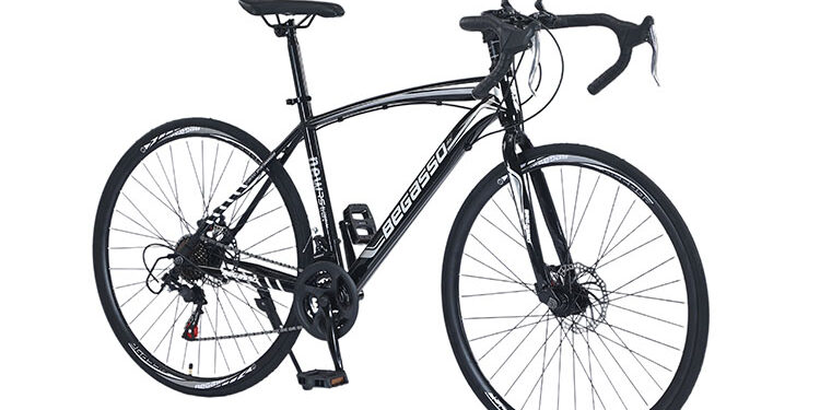 Unisex adult racing road bike with lightweight frame and drop handlebars