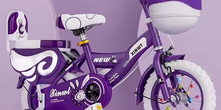 Kids bike with training wheels and colorful frame for ages 2 to 7