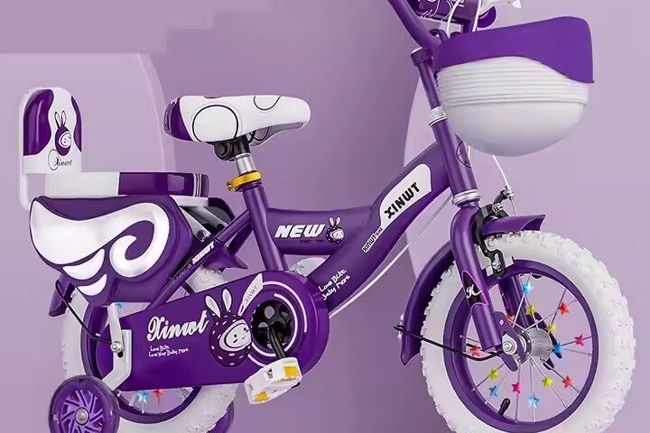 Kids bike with training wheels and colorful frame for ages 2 to 7