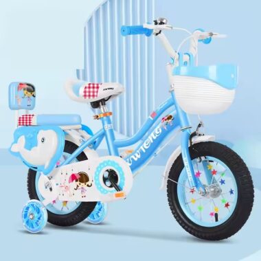 Kids bike with training wheels and colorful frame for ages 2 to 7