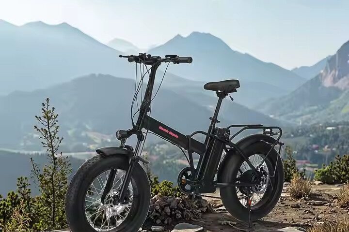 Folding electric bike with high-carbon steel frame and fat off-road tires