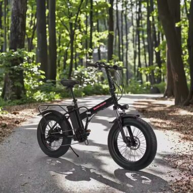 Folding electric bike with high-carbon steel frame and fat off-road tires