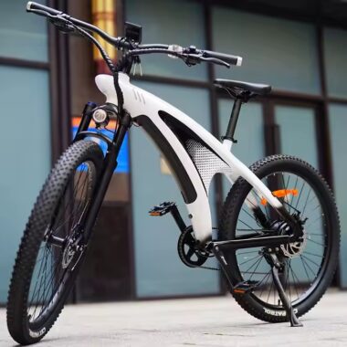 Hybrid electric bike for urban and mountain riding with front suspension