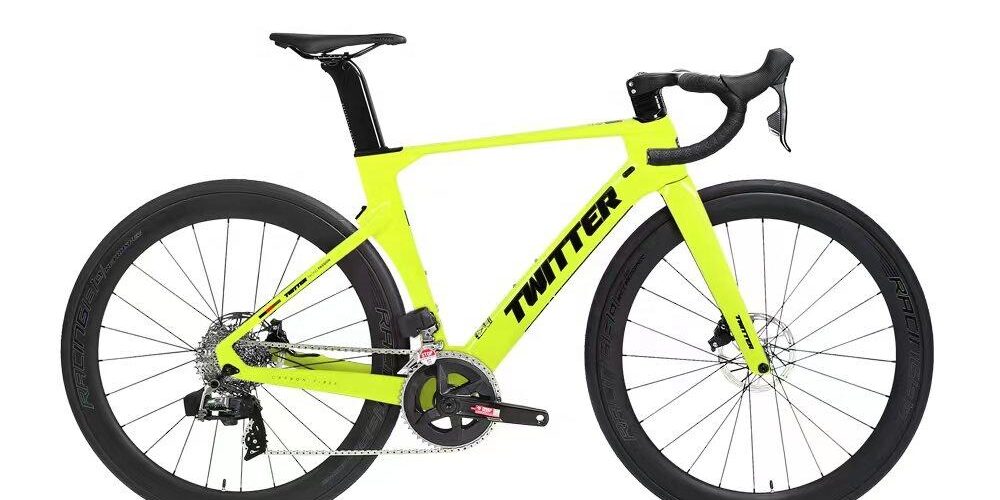 Adult road bike with dual disc brakes and streamlined design